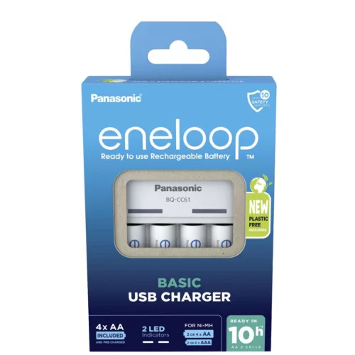Panasonic Eneloop Akkutöltő K-KJ61MCD40USB + 4xAA (600 min)