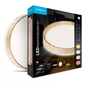   Modee Mennyezeti LED Lámpa CLG1W 30W 3CCT+RGB D390mm +rem (2000 lumen) ERP wood
