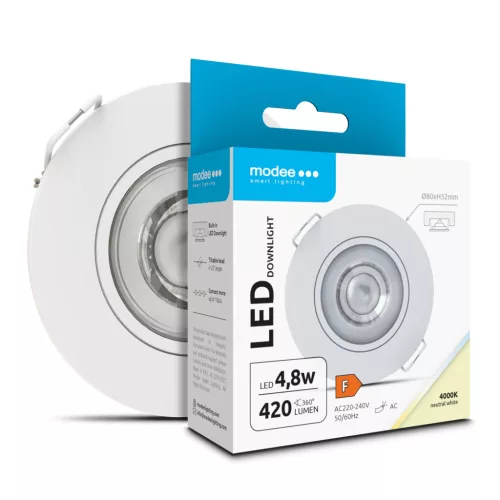Modee LED Mélysugárzó Kerek 4,8W 4000K IP20 D80xH32mm ROT (420 lumen) fehér ERP