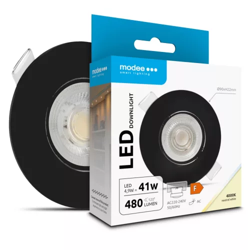 Modee LED Mélysugárzó Kerek 4,9W 4000K IP23 D90xH22mm ROT (480 lumen) fekete ERP