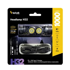   Technik Fejlámpa H32 (akkumulátoros) OSRAM P9 + USB-C (1000 lumen)