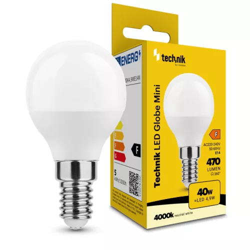 Technik LED Izzó Globe Mini G45 4,9W E14 360° 4000K (470 lumen) ERP