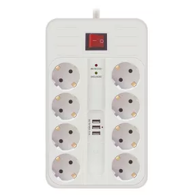   Technik Professional Elosztó 8 utas 1,5m kábel 1,5mm2  + 3 USB + kapcsoló 16A