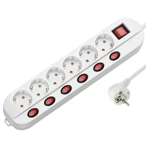   Technik Professional Elosztó 6 utas 1,5m kábel 1,5mm2 rézkábel 6+1 kapcsoló 16A