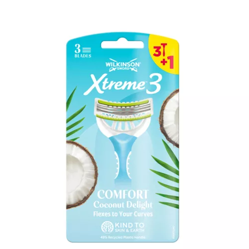 Wilkinson Xtreme 3 Beauty Sensitive Comfort Coconut Eldobható Borotva női B3+1